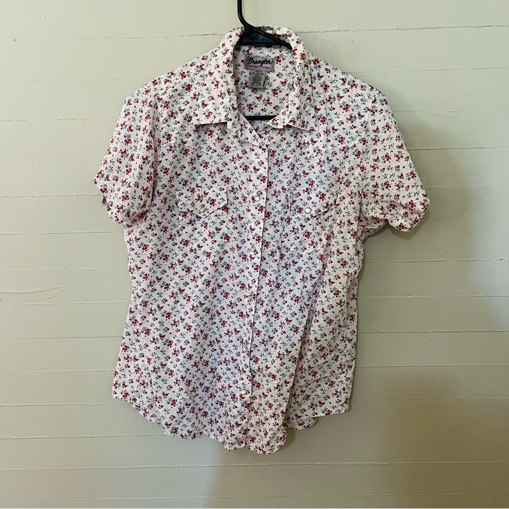 Wrangler White and Red Floral Button Down Shirt